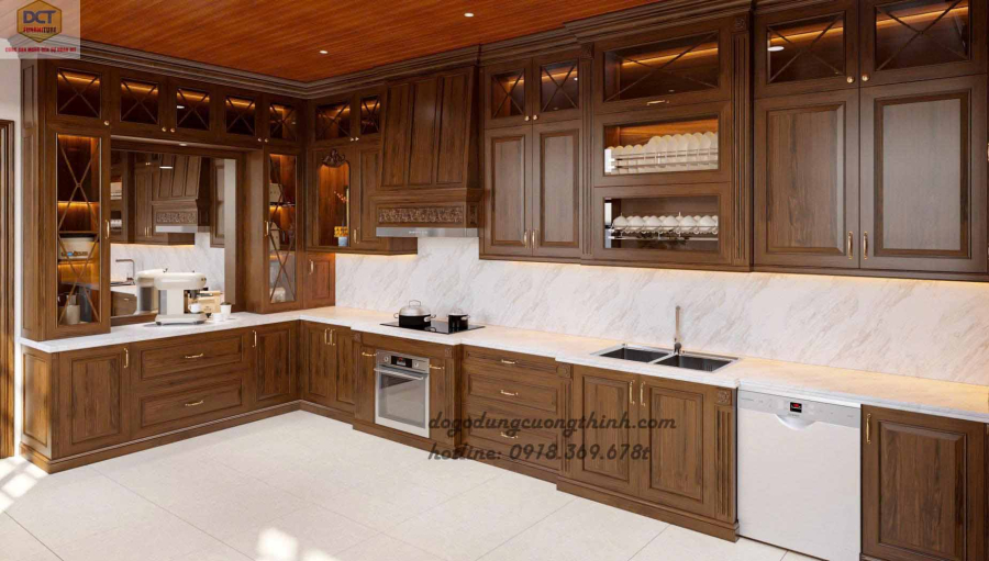 Tủ bếp hiện đại gỗ óc chó cao cấp TB56